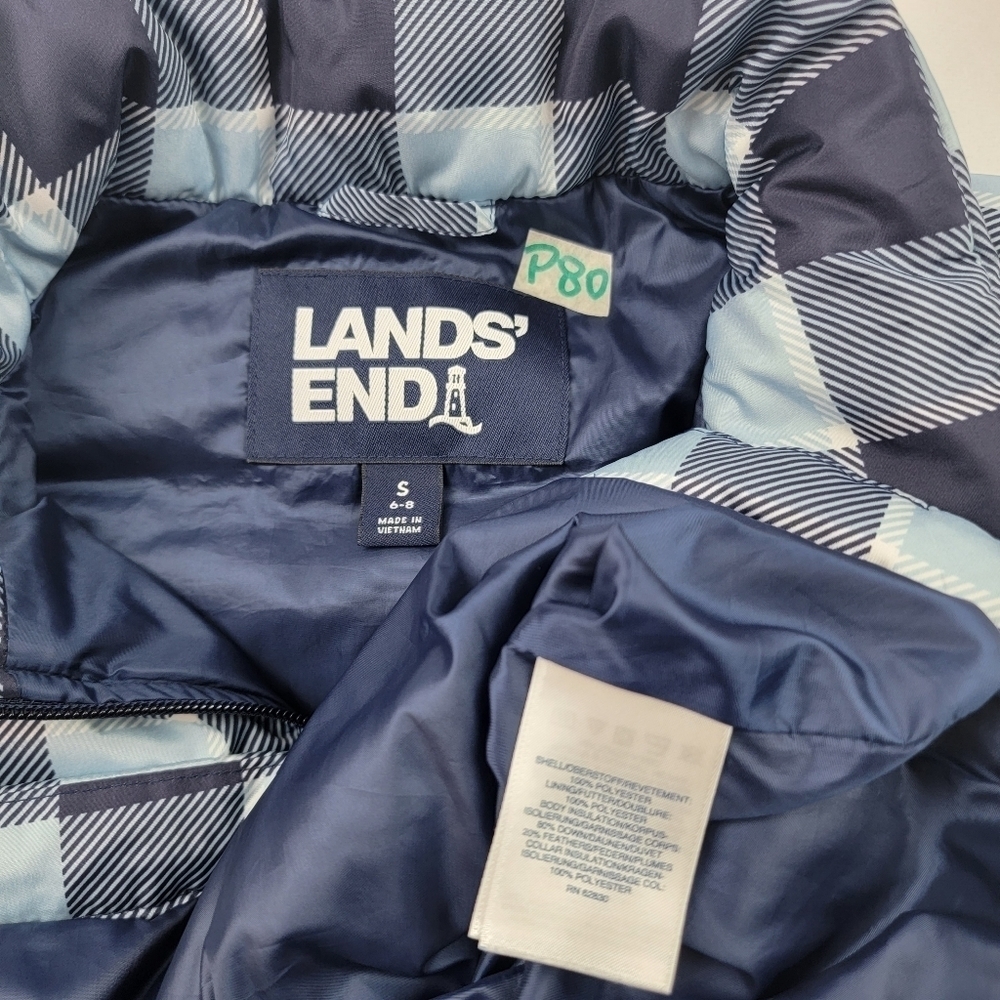 Lands' End blue plaid down filled puffer vest Bin - Picture 5 of 5